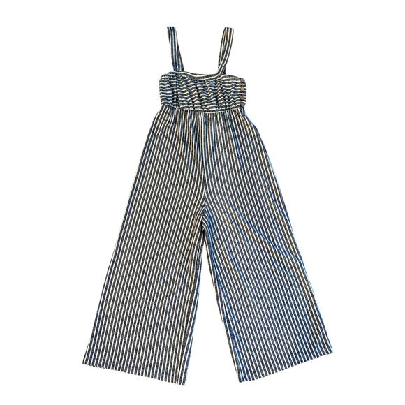 Eyeshadow New Women's XS Nautical Stripe Babydoll Button Wide Leg Woven Jumpsuit - Picture 1 of 11
